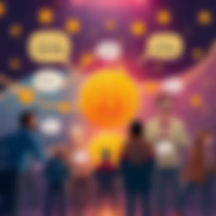 A vibrant graphic showing various Bitcoin price predictions ranging from $30k to $250k, with humorous illustrations of people sharing their thoughts