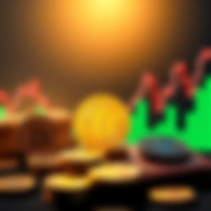 Bitcoin price surge A graph showing the upward trend of Bitcoin prices with coins in the foreground and a digital wallet