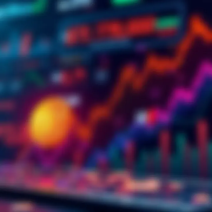Graph showing Bitcoin price rising above $72,000 with currency symbols and stock market indicators in the background.