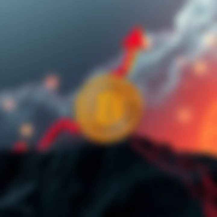 Bitcoin logo with an upward arrow representing price surge