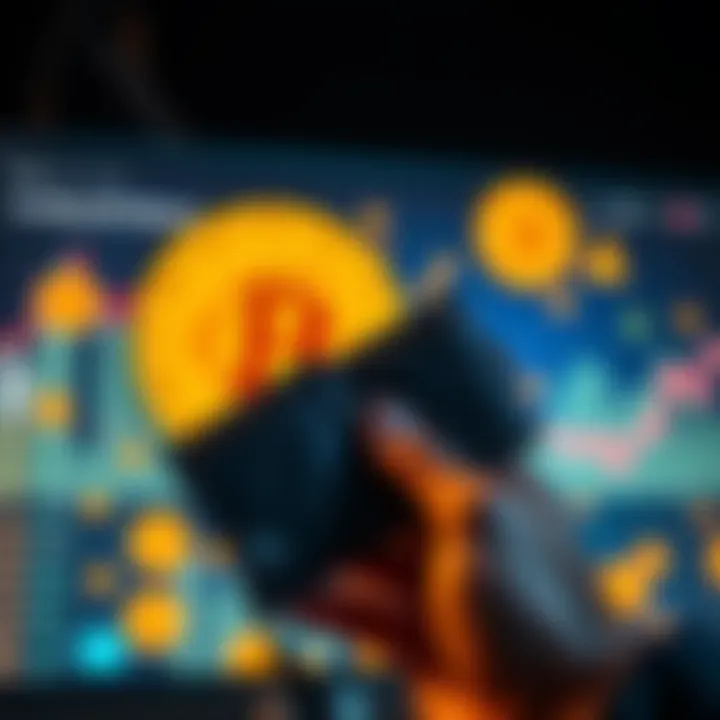 Bitcoin Purchase and Cold Wallet A person holding a cold wallet with Bitcoin symbols on a screen in the background, symbolizing a new investment in cryptocurrency.