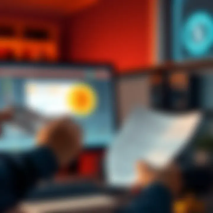 A person holding documents while looking at a computer screen showing a Bitcoin symbol, symbolizing the requirements for a Coinbase account.