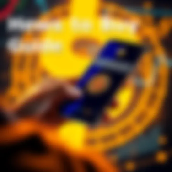 A person using a smartphone to buy Bitcoin on a digital platform, with a dollar sign graphic in the background