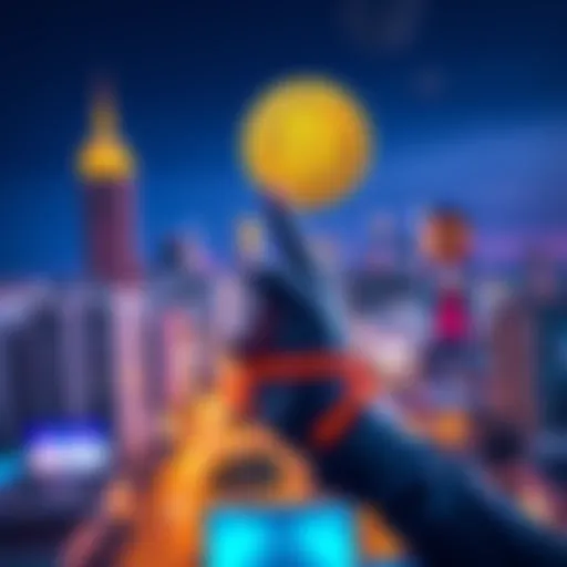 A person buying Bitcoin in Los Angeles for $22, with cityscape background