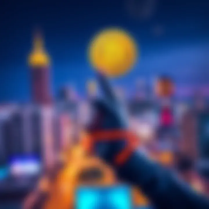 Bitcoin purchase in Los Angeles A person buying Bitcoin in Los Angeles for $22, with cityscape background