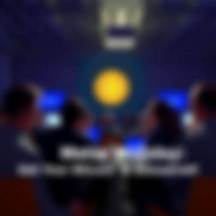 A group of people discussing Bitcoin during an event, with laptops and notes