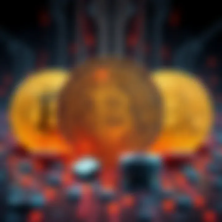A graphic showing Bitcoin symbols being challenged by quantum computing elements like qubits and circuits, symbolizing potential risks to cryptocurrency security by 2030.