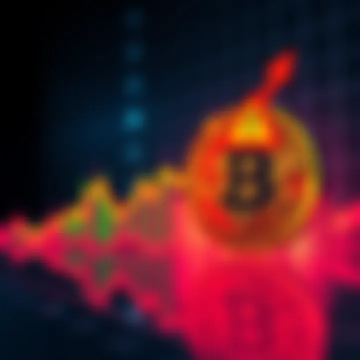 Bitcoin chart showing a sharp increase with a caution sign, indicating trust concerns due to declining trading volume.