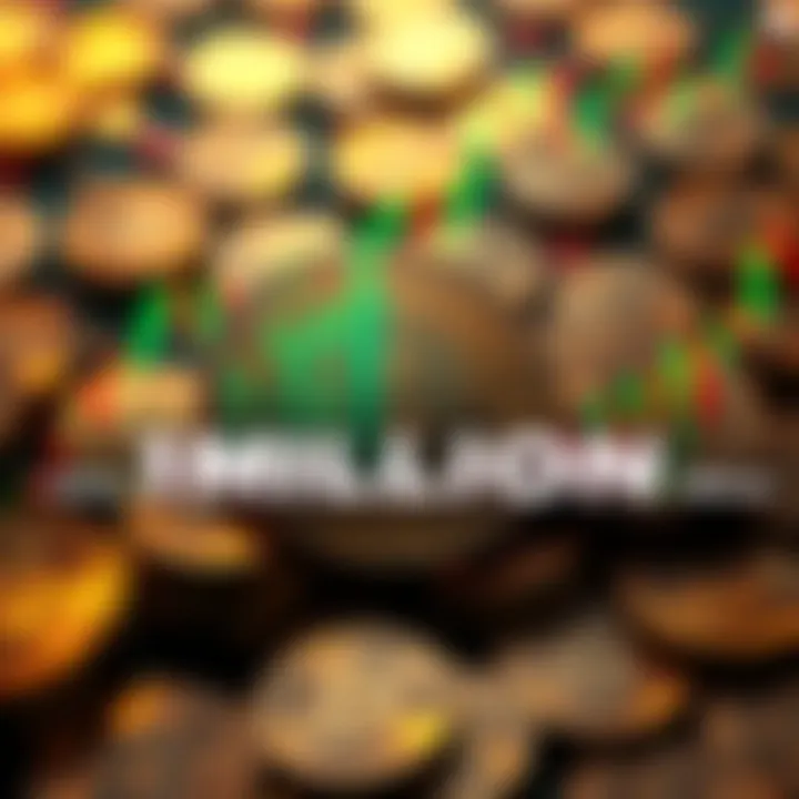 A graphic representation of Bitcoin's value rising to 1 million with a background of coins and financial charts