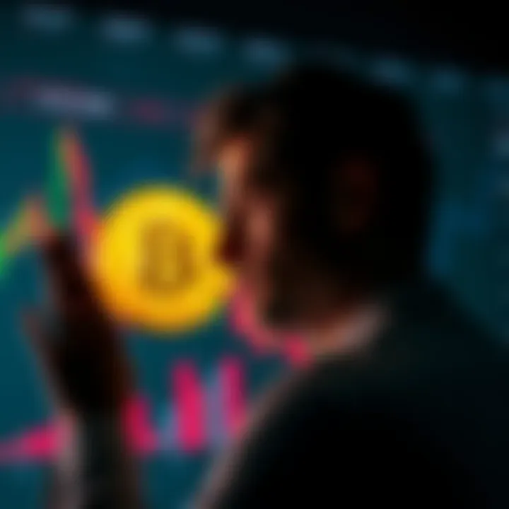 Bitcoin Reflection Person looking at a Bitcoin chart with a thoughtful expression, symbolizing regret about past trading decisions.