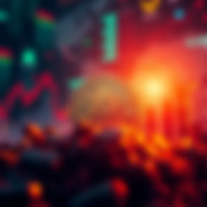 A visual representation of Bitcoin's value rising, with a background showing chaotic global market symbols and energy icons.