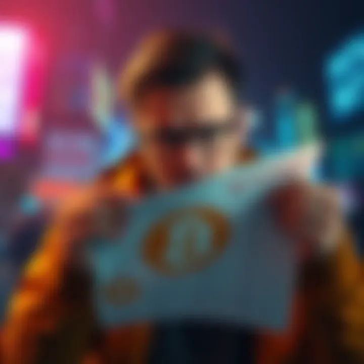 A worried Bitcoin enthusiast looks at a government list, symbolizing the risks to personal safety in the Bitcoin community.