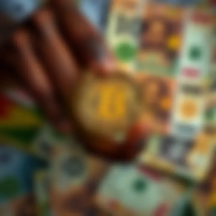 A person holding a Bitcoin icon with Zimbabwean currency notes in the background, symbolizing the rise of cryptocurrency in Zimbabwe.