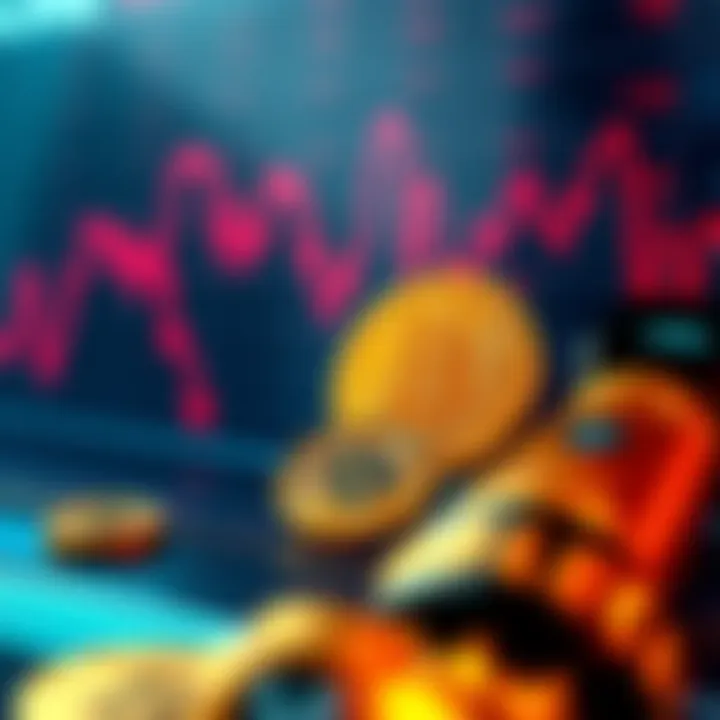 A graphic showing a downward trend in Bitcoin prices with a visual representation of sold Bitcoin coins