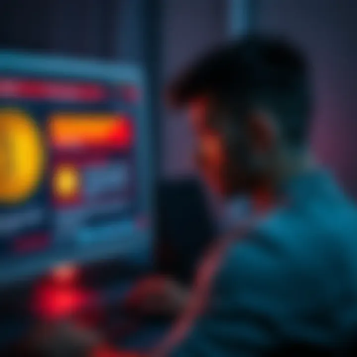 Bitcoin scams A worried individual looking at a computer screen displaying a fraud alert related to Bitcoin scams