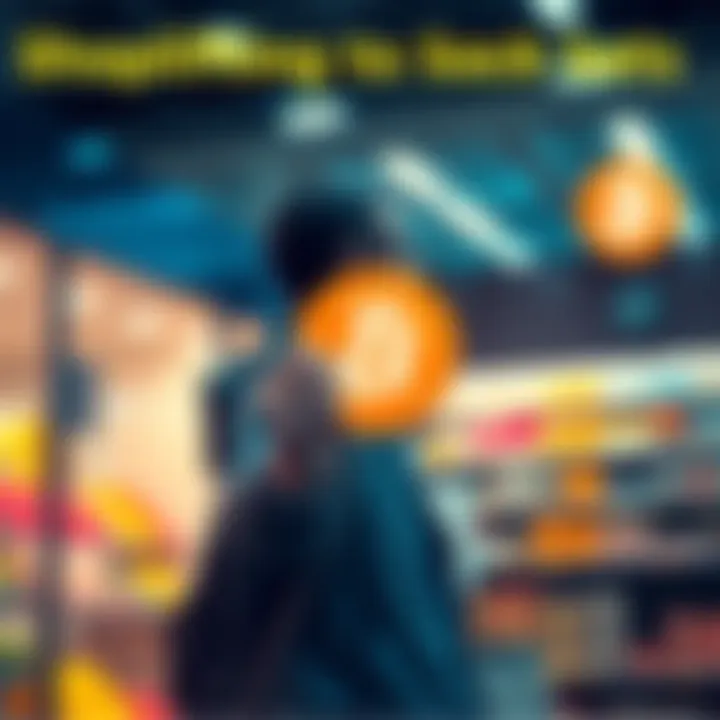 A person stands in front of a store, holding a Bitcoin symbol in one hand, considering shoplifting, reflecting a controversial mindset