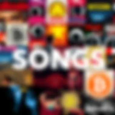 Collage of Bitcoin Songs A colorful collage featuring album covers of popular Bitcoin-themed songs from eight years ago, evoking nostalgia in the crypto community
