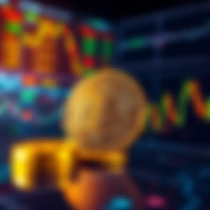 Illustration showing Bitcoin symbol alongside stock market graphs, highlighting the contrast between crypto and equity as markets fluctuate.