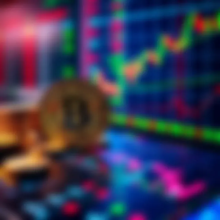 A graphic showing Bitcoin coins and stock market charts, highlighting financial decisions in a cash crunch.