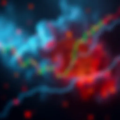 A graphic showing Bitcoin symbol with a bullish trend line amidst stormy market indicators