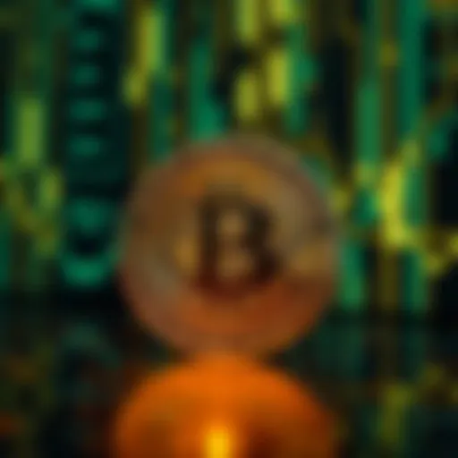 A Bitcoin symbol shines against a digital backdrop, representing the cryptocurrency's influence.