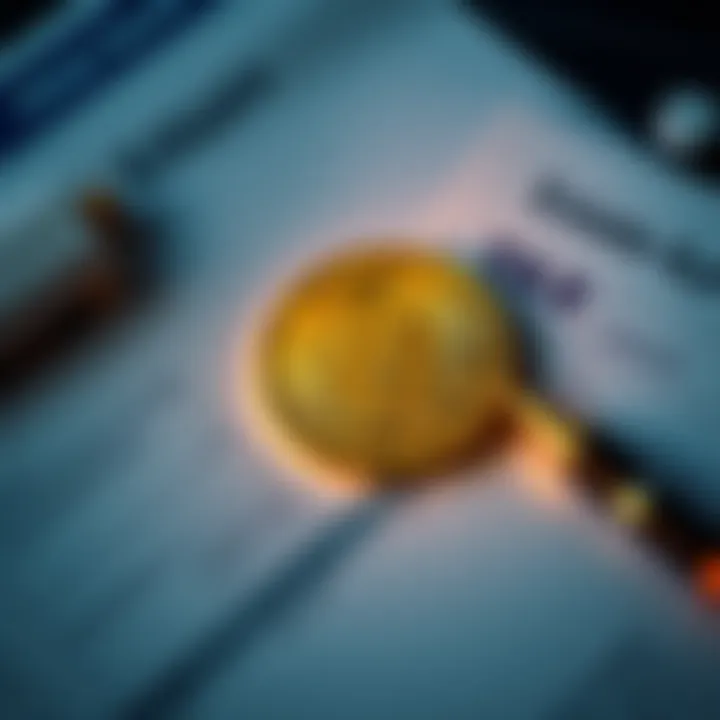 Bitcoin symbol next to estate planning documents and tax forms