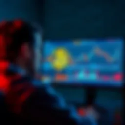 A person looking at a computer screen with Bitcoin charts and information, symbolizing the start of a cryptocurrency journey.