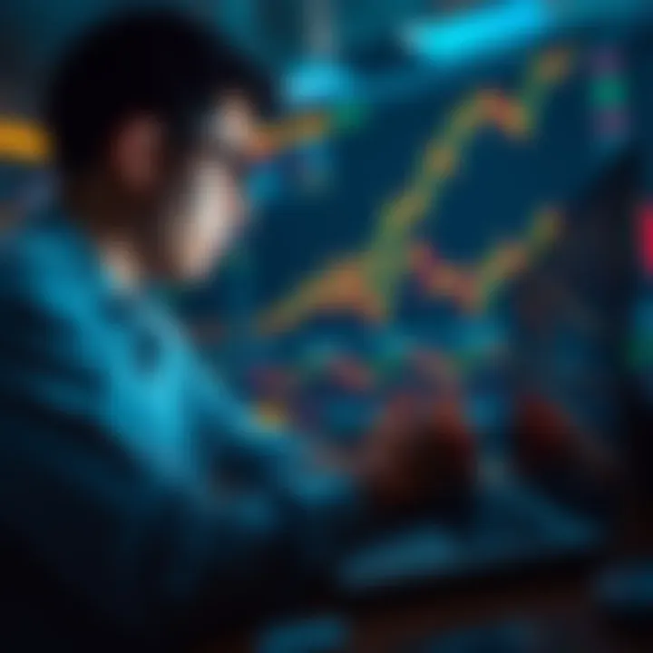 Bitcoin Trading Charts A person checking Bitcoin price charts on a laptop, looking focused and thoughtful.