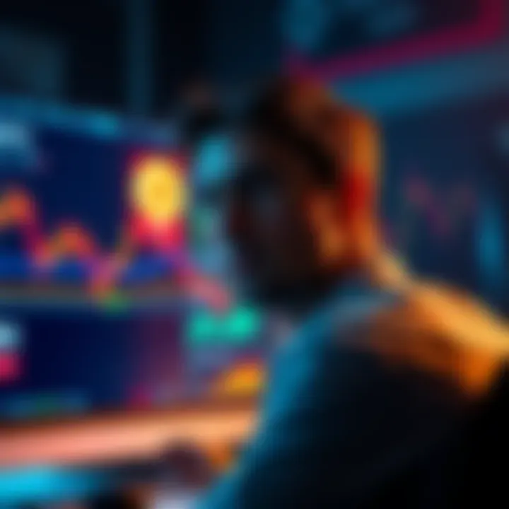 A person contemplating whether to sell Bitcoin or take a loan against it in a bear market, with a computer screen showing Bitcoin prices in the background.