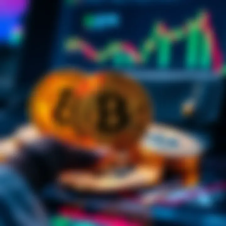 A visual representation showing Bitcoin coins decreasing in value due to transaction fees, with a wallet and exchange in the background