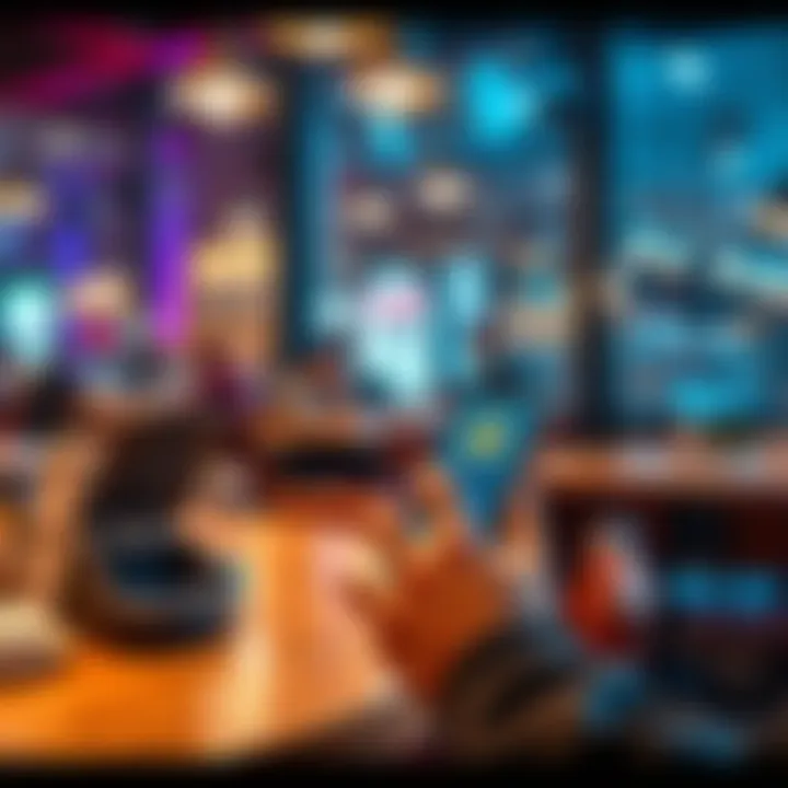 A person making a purchase using a Bitcoin wallet on their smartphone in a coffee shop setting.