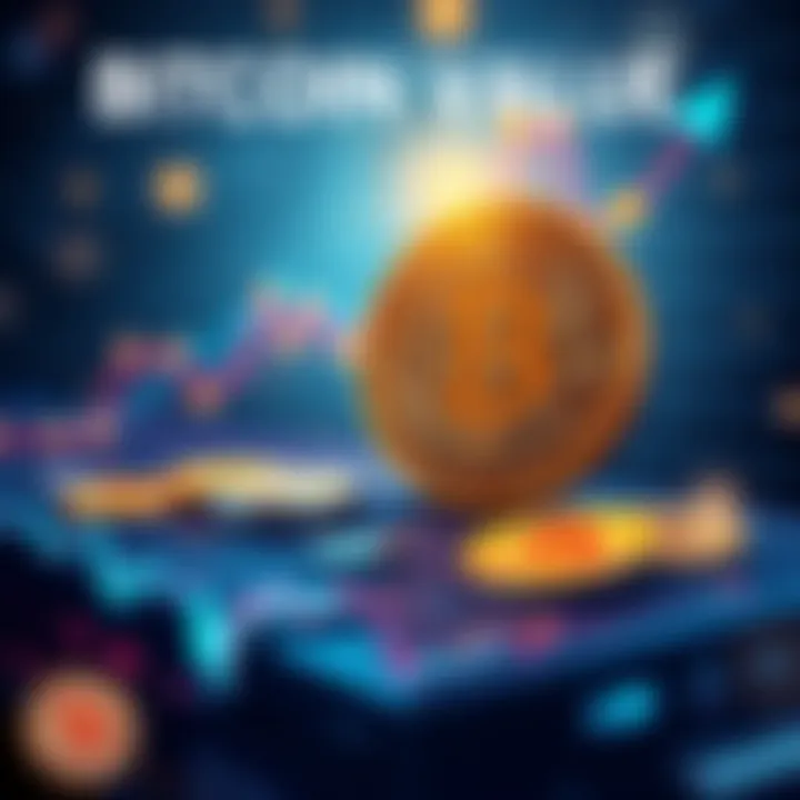 An illustration showing the rise in Bitcoin value from $1 for 500 Bitcoin to its current worth, with a graph and Bitcoin symbols in the background.