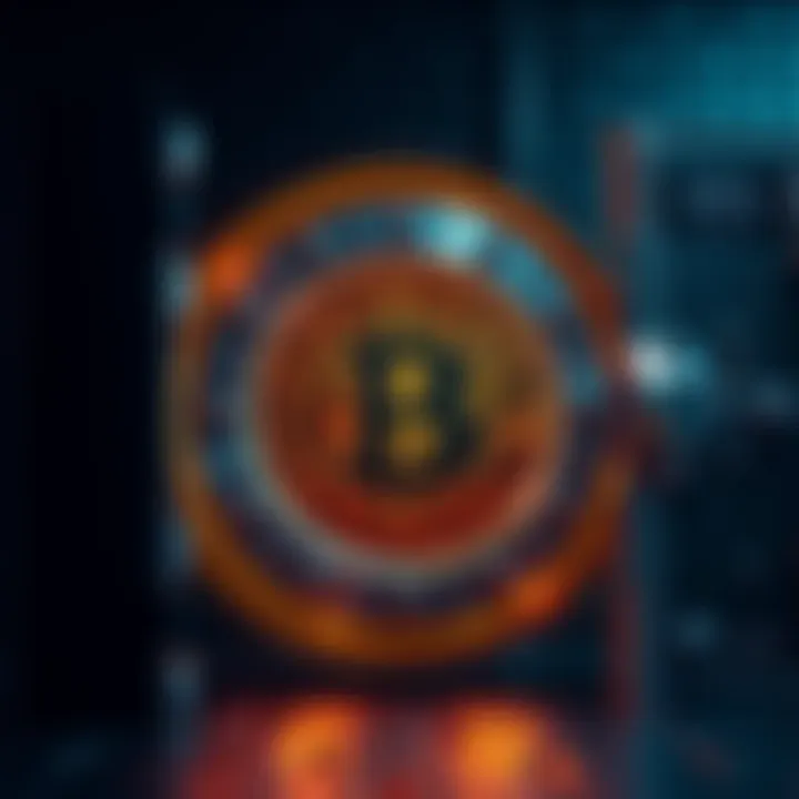 Bitcoin logo with a vault symbolizing security and earnings, representing 2.5% APY for deposits