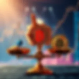 A person weighing Bitcoin and alternative cryptocurrencies on a scale, symbolizing investment choices