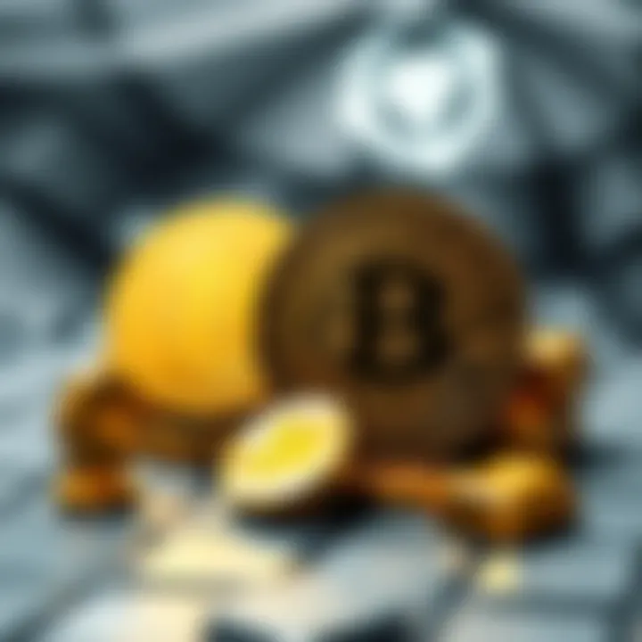 A visual representation of Bitcoin and gold juxtaposed, highlighting the divide in investment preferences.