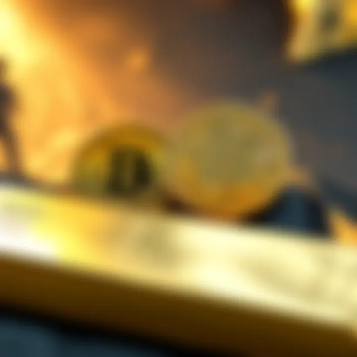 A visual contrasting Bitcoin and gold, showing gold bars and a digital Bitcoin symbol, highlighting their differences in utility.