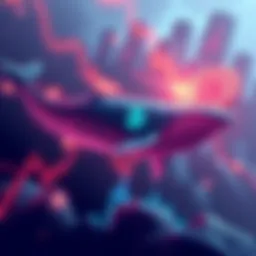 Illustration of Bitcoin whales accumulating BTC amidst market caution, showing a graph with rising BTC holdings