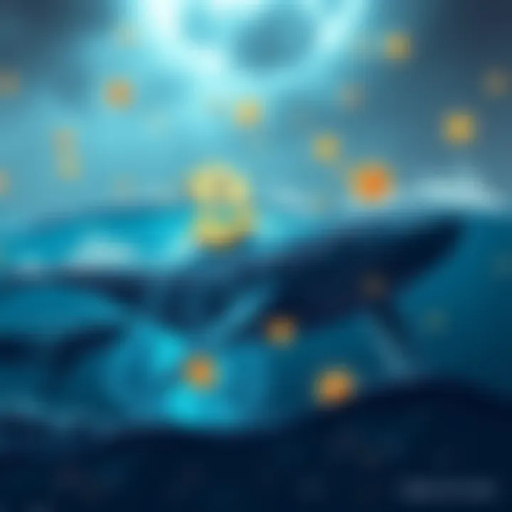Graphic depicting rising Bitcoin trends with whale imagery