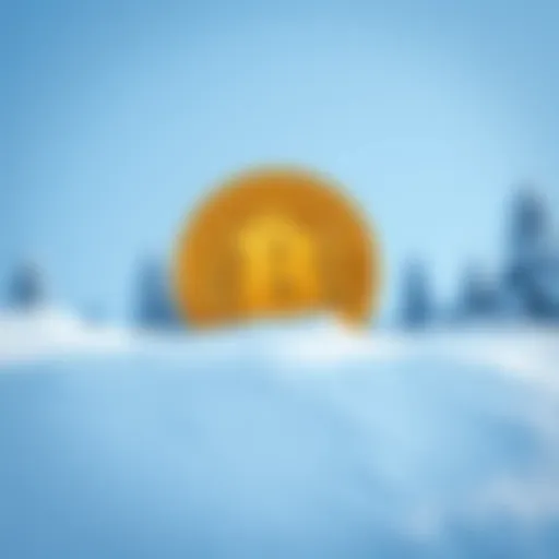 Bitcoin symbol set against a snowy landscape, representing the harsh winter for cryptocurrency.