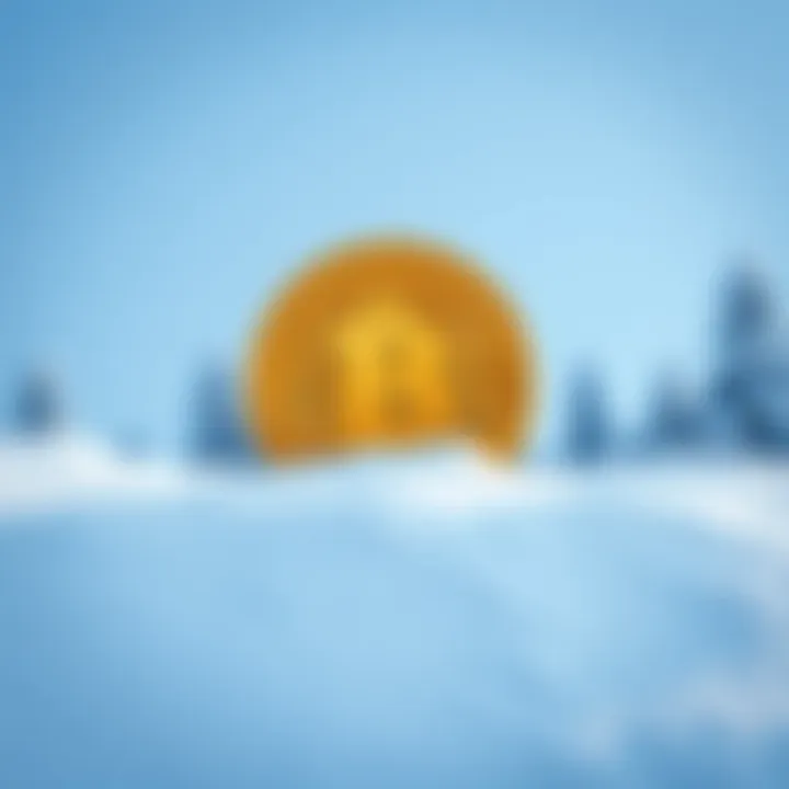 Bitcoin symbol set against a snowy landscape, representing the harsh winter for cryptocurrency.