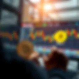 A person withdrawing Bitcoin from a digital trading platform, showing a computer screen with Bitcoin graphics and a wallet symbol