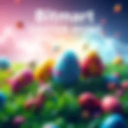Colorful Easter eggs with crypto symbols hidden in a digital landscape