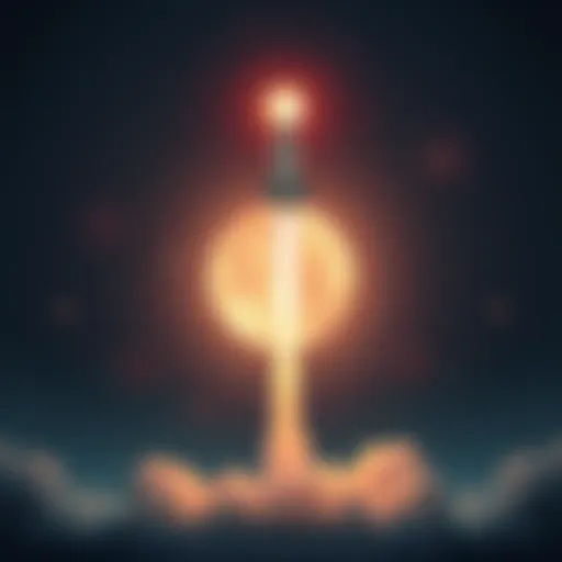 A rocket symbolizing BitMart's mission to revolutionize cryptocurrency, soaring towards a full moon in a night sky.