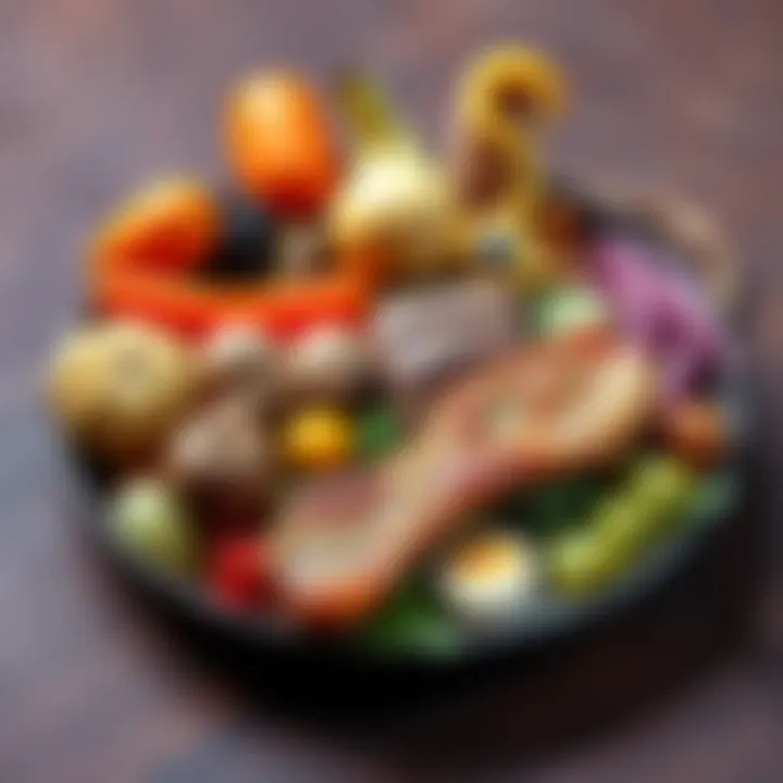 Bizarre Foods on a Plate A colorful assortment of unusual foods including a strange fruit, odd meat, and unique snacks arranged on a plate.