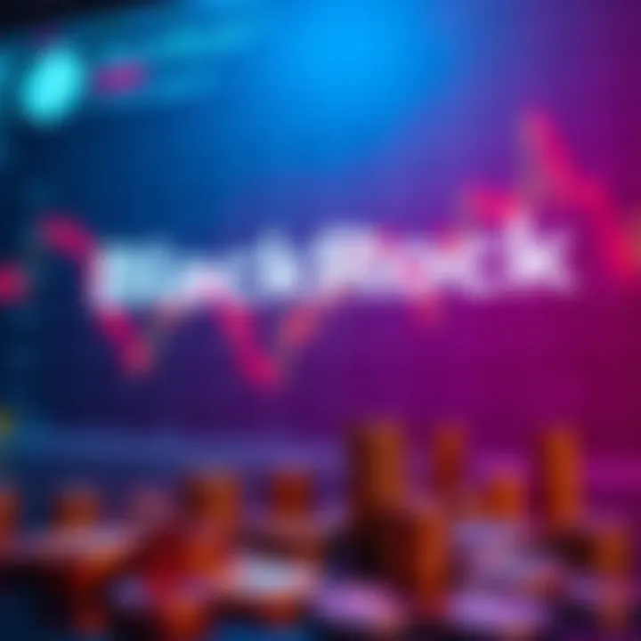 A visual representation showing a stock chart declining with cryptocurrency symbols and BlackRock's logo in the background