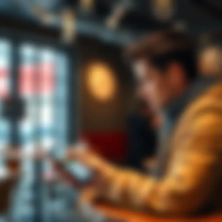 A person using a smartphone app for payment in a coffee shop, illustrating the seamless integration of blockchain technology in everyday transactions.