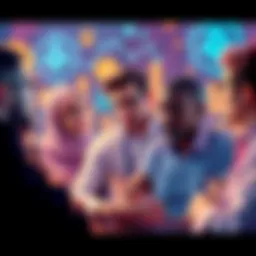 A group of people discussing whether to exit or hold their blockchain investments, showcasing various opinions and reactions, with visual symbols of blockchain technology in the background.