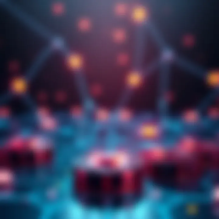 A digital illustration showing gaming tokens and a blockchain network connecting different gaming platforms, symbolizing the future of gaming without physical discs.