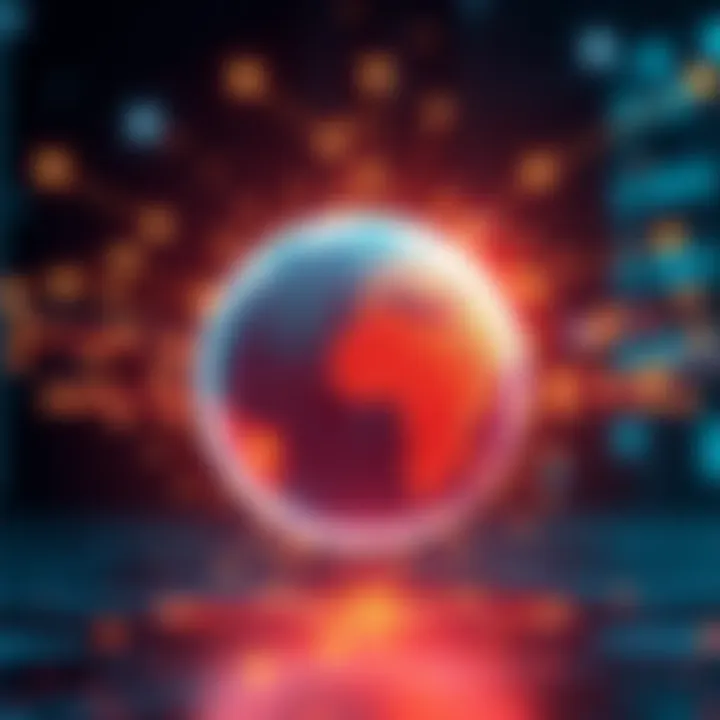 Visual representation of blockchain technology integrating with global payment systems, illustrating speed and cost efficiency in financial transactions.