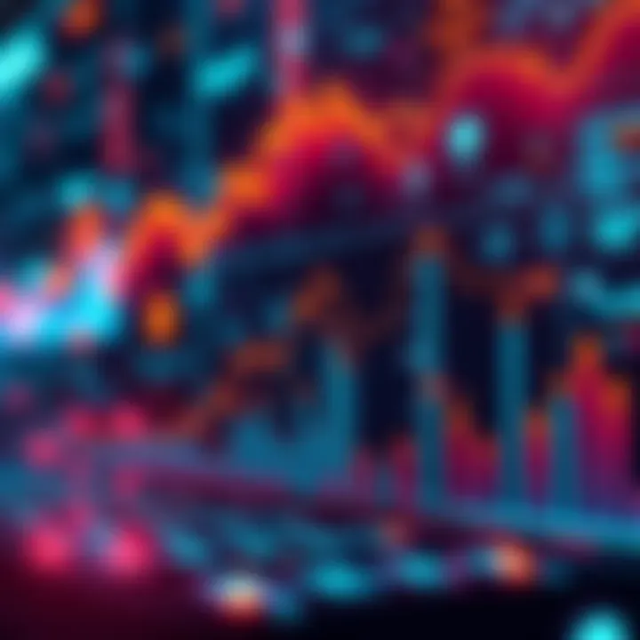 A visual representation of current blockchain market trends with graphs and digital icons representing technology and data analysis.